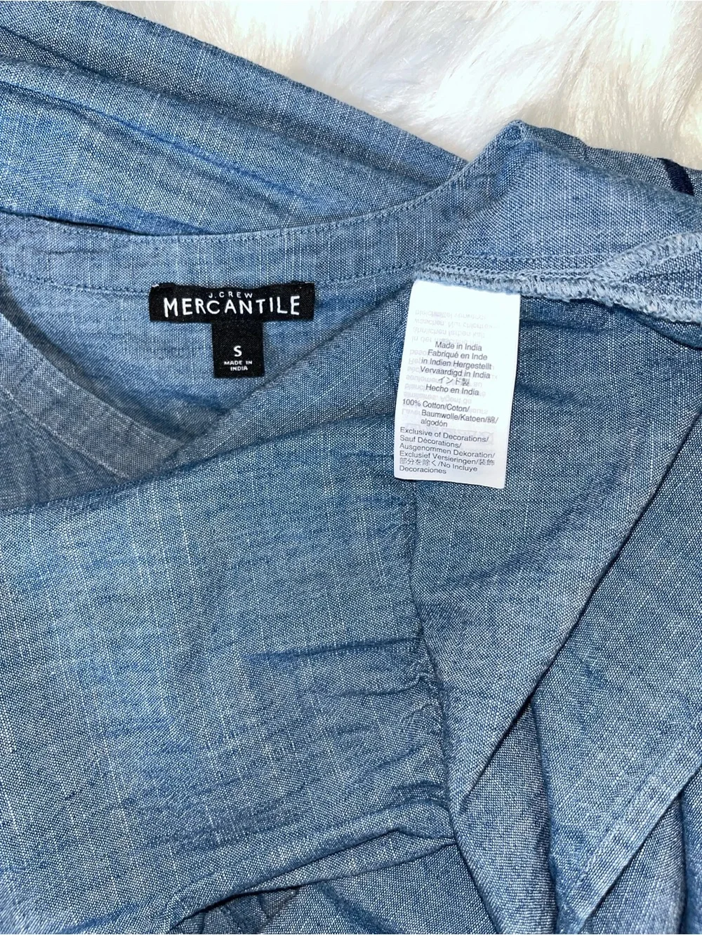 J. Crew Chambray Embroidered Bib Long Sleeve Boho Top | Blue Denim | NWOT